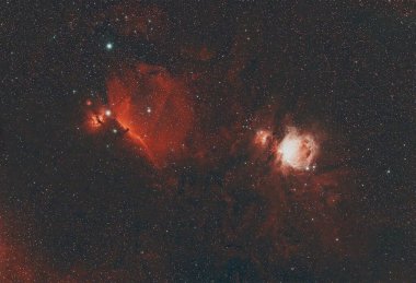 Orion kompleksinin nebulası, Messier 42, At başı Nebulası, Koşan Adam Nebulası SH2-279, 135 mm lens ile fotoğraflandı.