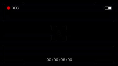 Video Kamera Çerçevesi Görüntü Bulucu Kaplaması ve Siyah Arkaplan Zamanlayıcısı. Şablon. 4K Video