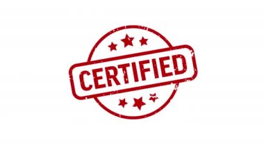 Onaylandı - Damga, damga, mühür şablonu. 4K Video Hareketi Grafik Görüntüsü. Krom anahtar. Alfa Kanalı