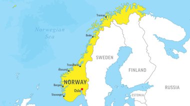 Norveç haritası. Dünya Haritasını Yakınlaştır. Vektör Stok Resimleri