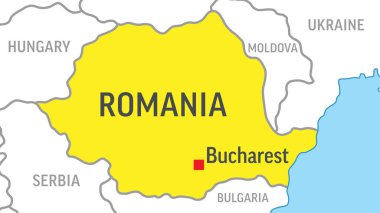 Romanya Haritası. Dünya Haritasını Yakınlaştır. Vektör Stok Resimleri