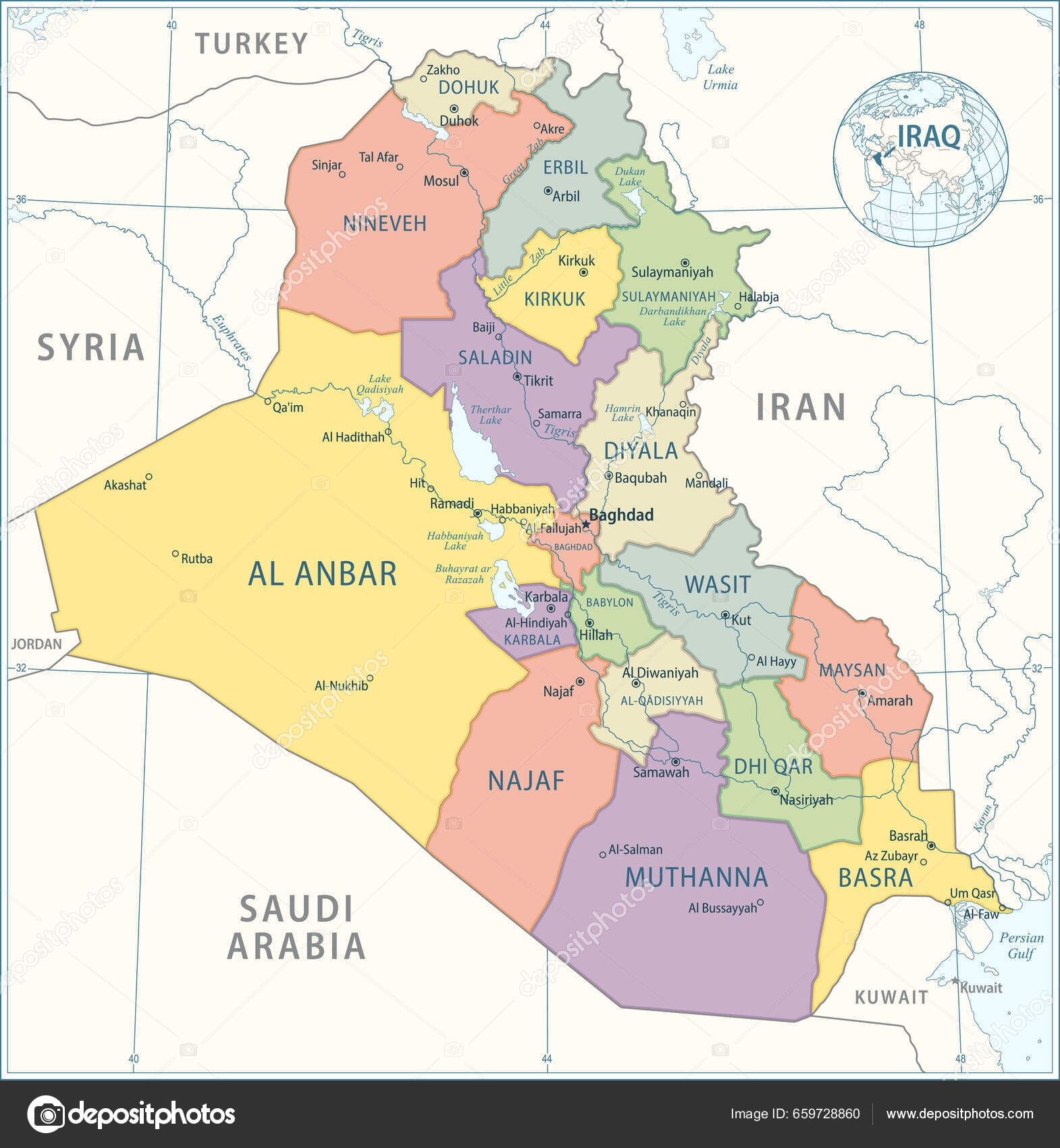 伊拉克地图高度详细的矢量图解图库矢量图©dikobrazik 659728860