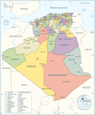 Cezayir Haritası - Çok Ayrıntılı Vektör illüstrasyonu
