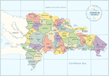 Dominik Cumhuriyeti Haritası - Çok Ayrıntılı Vektör illüstrasyonu