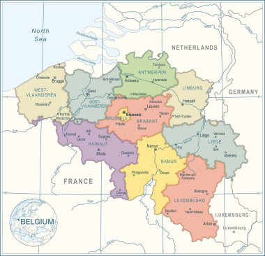 Belçika Haritası - yüksek detay vektör illüstrasyonu