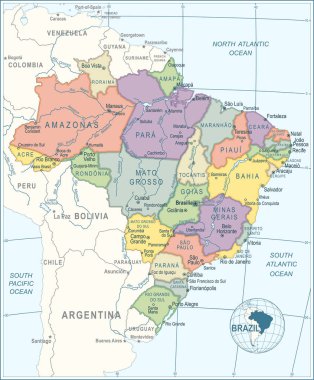 Brezilya haritası - çok detaylı vektör illüstrasyonu