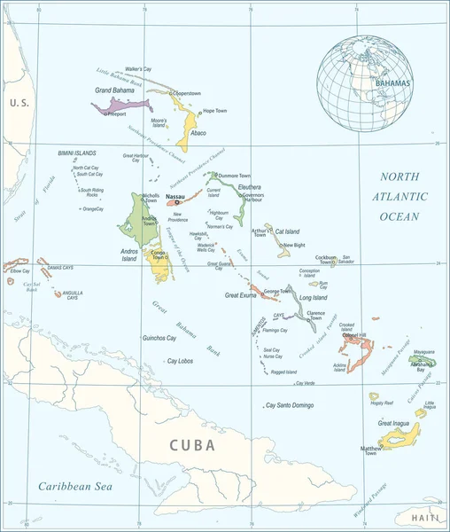Mapa Bahamas Ilustración Vectorial Altamente Detallada — Vector de stock