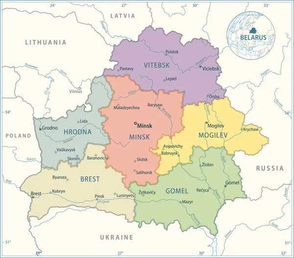 Mapa Belorussia Ilustração Vetorial Altamente Detalhada — Vetor de Stock