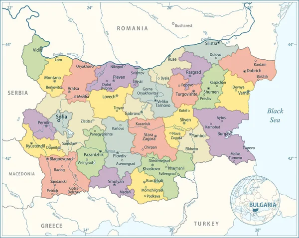 Bulgária Térképe Nagyon Részletes Vektorillusztráció — Stock Vector