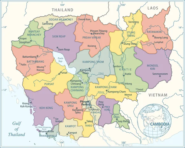 Karte Von Kambodscha Hochdetaillierte Vektorillustration — Stockvektor