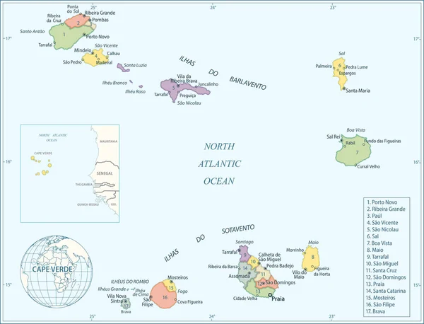 Kaart Van Kaapverdië Zeer Gedetailleerde Vectorafbeelding — Stockvector