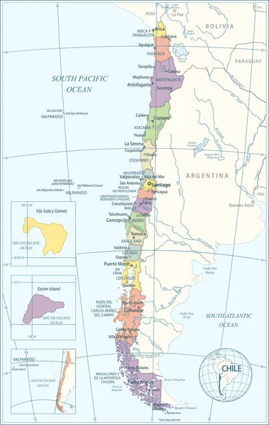 チリ地図 チリ地図と旅行に出かけよう — ストックベクタ