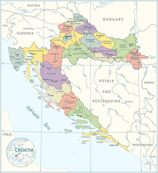 Mapa Croacia Imagen Vectorial Altamente Detallada — Vector de stock