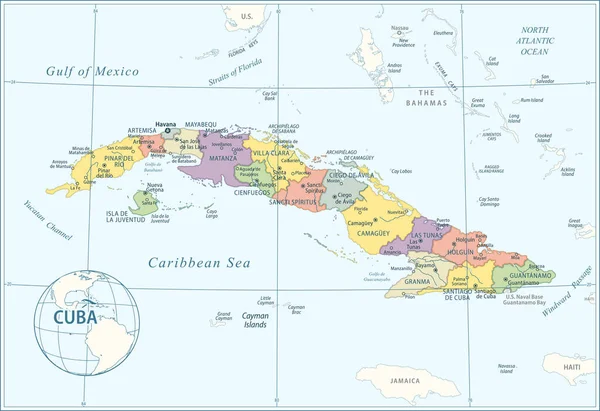 Mapa Kuby Velmi Podrobná Vektorová Ilustrace — Stockový vektor