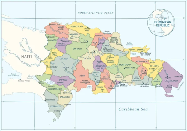 多米尼加共和国地图 高度详细的矢量图解 — 图库矢量图片