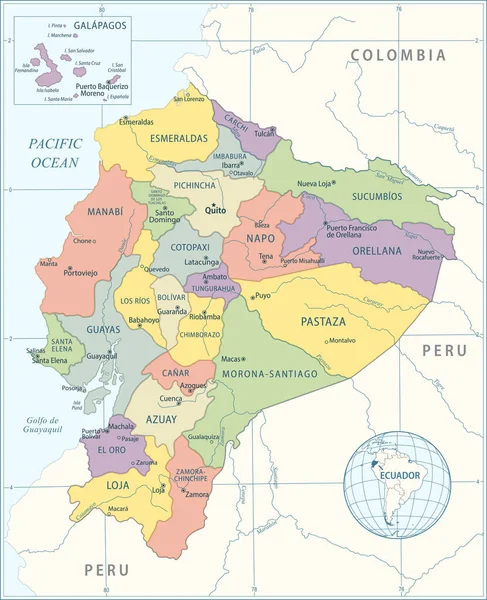 Mapa Ekwadoru Szczegółowa Ilustracja Wektora — Wektor stockowy