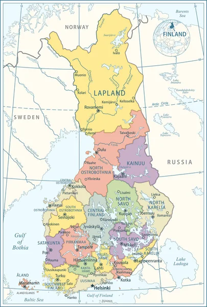 Χάρτης Της Φινλανδίας Εξαιρετικά Λεπτομερής Διανυσματική Απεικόνιση — Διανυσματικό Αρχείο