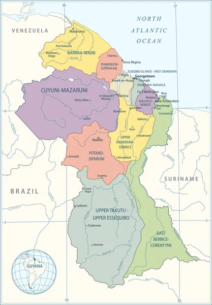 Mapa Guyana Ilustración Vectorial Altamente Detallada — Vector de stock