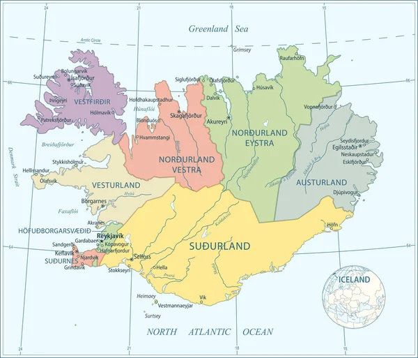 Mapa Islândia Ilustração Vetorial Altamente Detalhada — Vetor de Stock