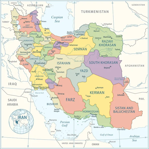 Mapa Íránu Velmi Podrobná Vektorová Ilustrace — Stockový vektor
