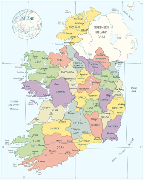 Mapa Irlanda Ilustração Vetorial Altamente Detalhada — Vetor de Stock