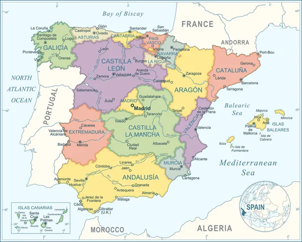 Illustrazione Vettoriale Della Spagna Mappa — Vettoriale Stock