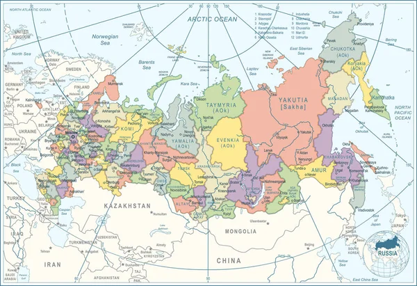 Karte Von Russland Hochdetaillierte Vektorillustration — Stockvektor