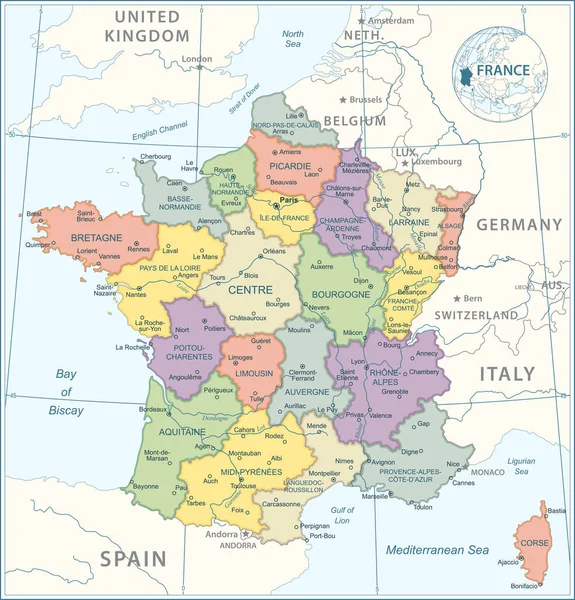 Carte France Illustration Vectorielle Détails Élevés — Image vectorielle