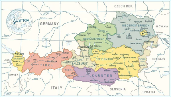 Carte Autriche Illustration Vectorielle Détails Élevés — Image vectorielle