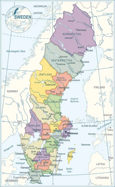 Χάρτης Της Σουηδίας Υψηλού Επιπέδου Διανυσματική Απεικόνιση — Διανυσματικό Αρχείο