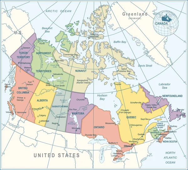 カナダ地図 カナダ地図と旅行に出かけよう — ストックベクタ