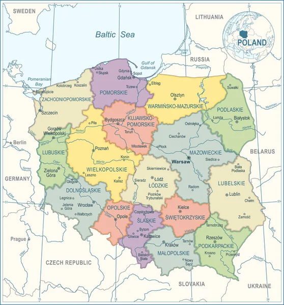 Mapa Polski Bardzo Szczegółowa Ilustracja Wektora — Wektor stockowy
