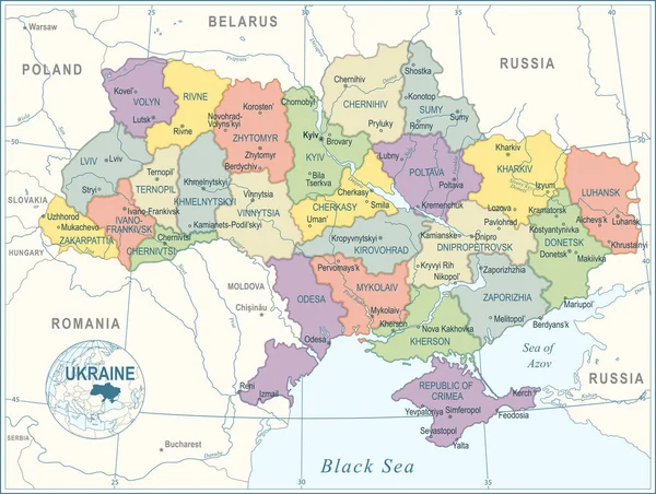 Carte Ukraine Illustration Vectorielle Détaillée Élevée — Image vectorielle