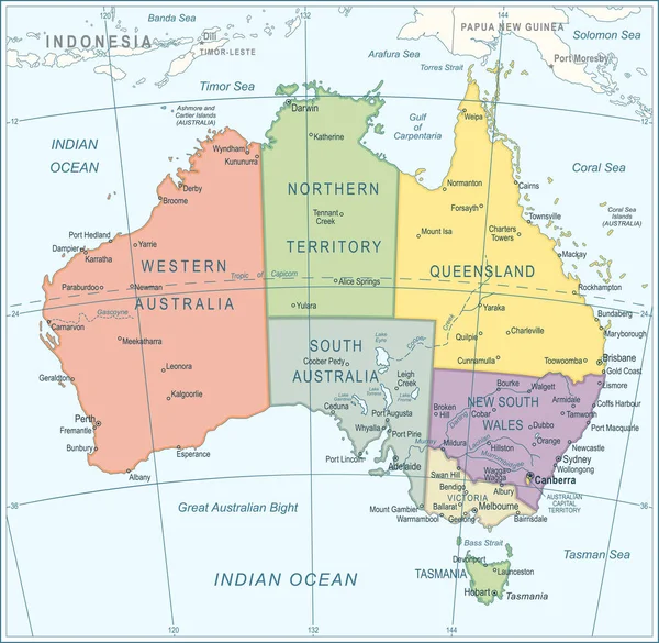 Карта Австралії Дуже Детальний Векторний Малюнок — стоковий вектор