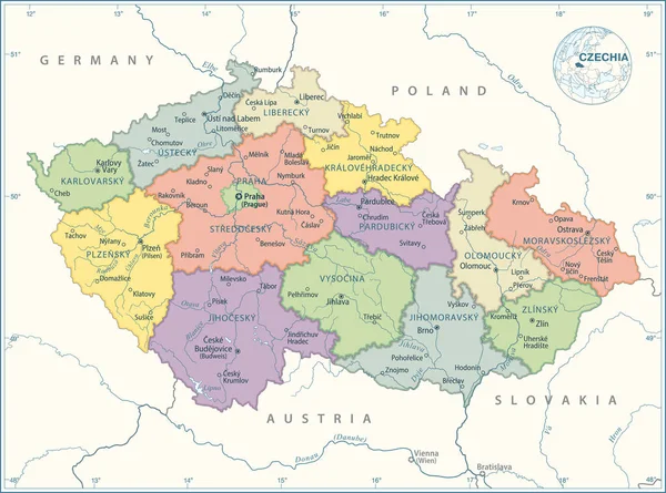 Mapa Republiki Czeskiej Szczegółowa Ilustracja Wektora — Wektor stockowy