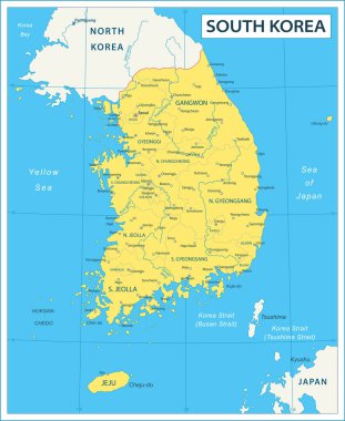 Güney Kore haritası - çok detaylı vektör illüstrasyonu
