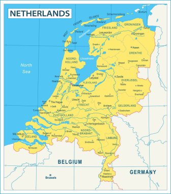Hollanda Haritası - yüksek detay vektör illüstrasyonu