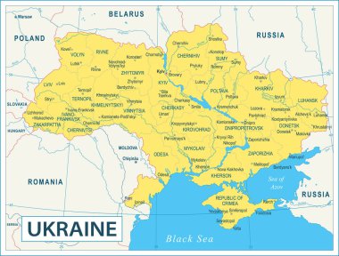 Ukrayna Haritası - Yüksek Ayrıntılı Vektör İllüstrasyonu