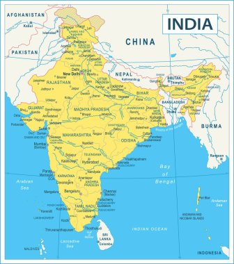 Hindistan haritası - çok detaylı vektör illüstrasyonu