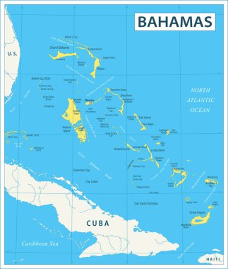 Bahamalar Haritası - Çok Ayrıntılı Vektör illüstrasyonu