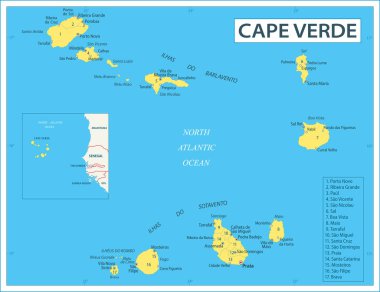Cape Verde Haritası - Çok Ayrıntılı Vektör illüstrasyonu