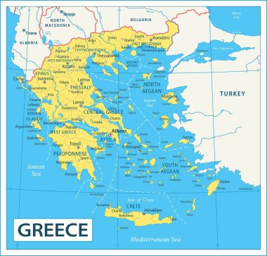 Yunanistan Haritası - Çok Ayrıntılı Vektör illüstrasyonu