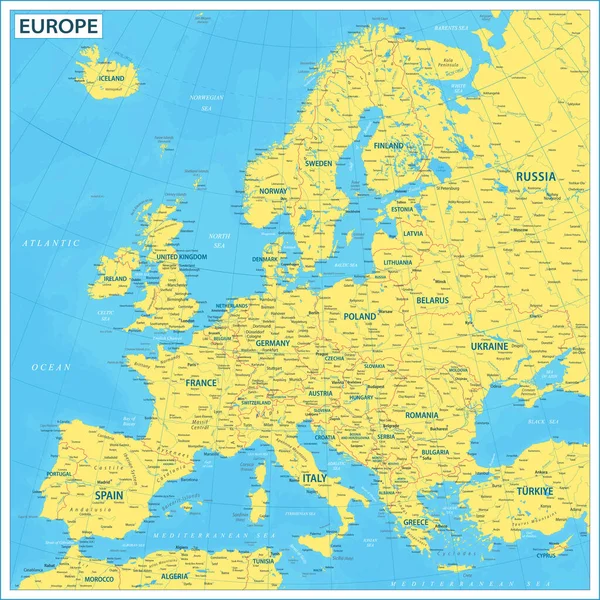 欧洲地图 高度详细的矢量图解 — 图库矢量图片