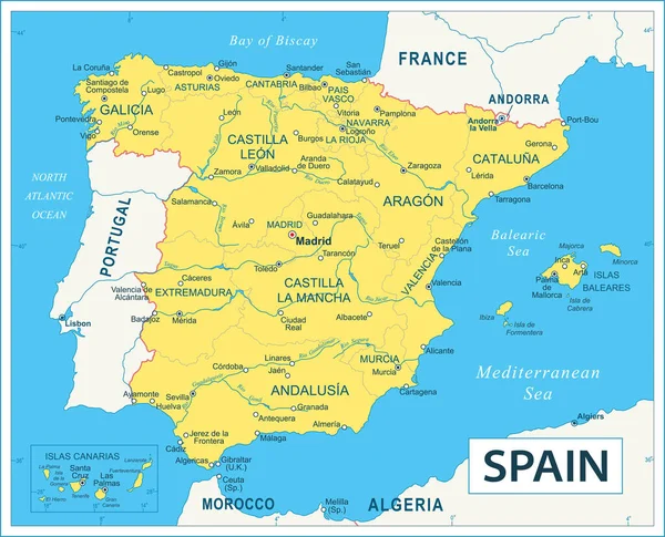 Vectorillustratie Van Spanje Kaart — Stockvector