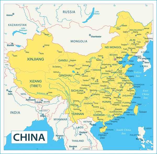 Mapa China Ilustración Vectorial Muy Detallada — Vector de stock