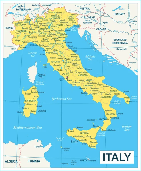 Карта Италии Подробная Векторная Иллюстрация — стоковый вектор