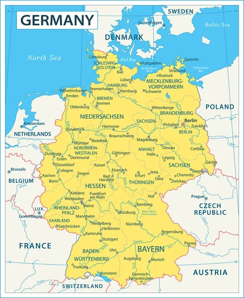 Mappa Della Germania Illustrazione Vettoriale Alti Dettagli — Vettoriale Stock