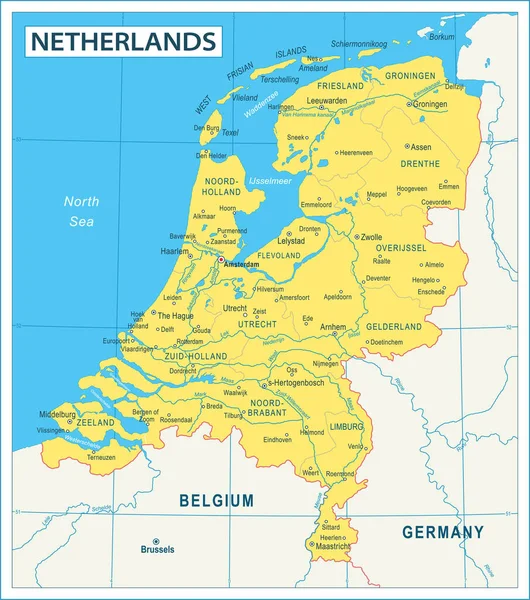 Mapa Países Bajos Ilustración Vectorial Altos Detalles — Vector de stock