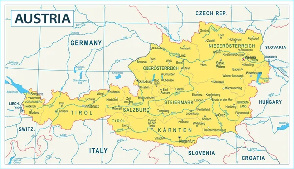 Mapa Austrii Szczegółowe Ilustracje Wektorowe — Wektor stockowy