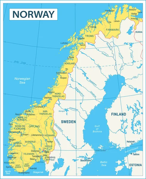 Norveç Haritası Yüksek Detaylar Vektör Illüstrasyonu — Stok Vektör